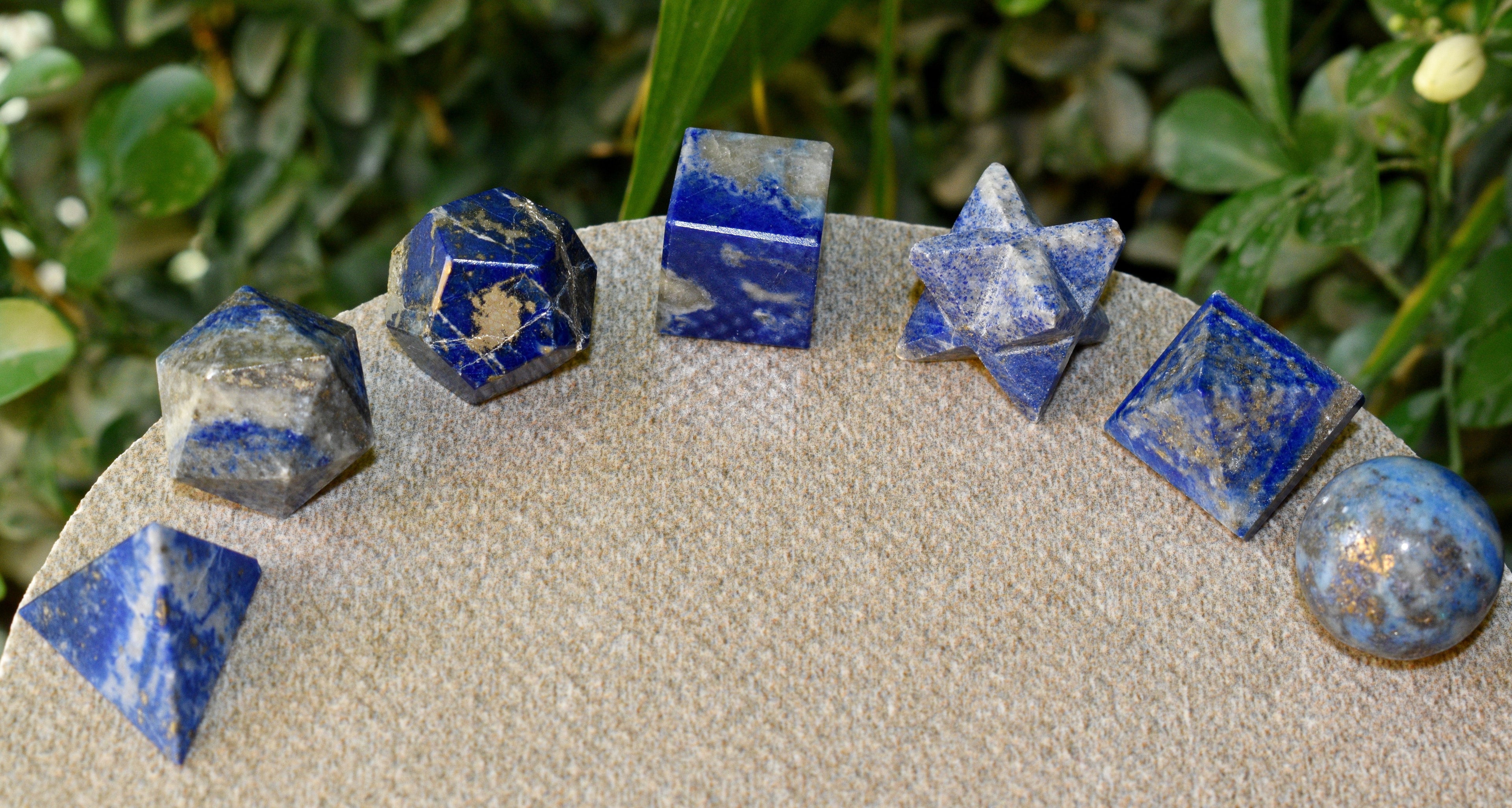 7 pcs Lapis Lazuli Platonic Solids Sacred Geometric Set, Crystal Geometry Set DestGlow
