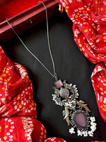 Joban Fashion Onion Pink Brass Monalisa Stone Dual Tone Beaded Pendant Chain Necklace