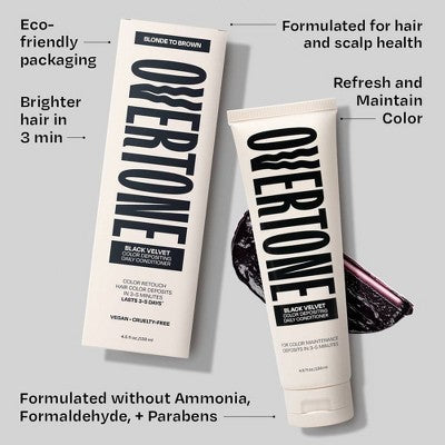 Overtone Black Velvet Daily Conditioner- Semi-Permanent Hair Color 4.5 oz - New DestGlow