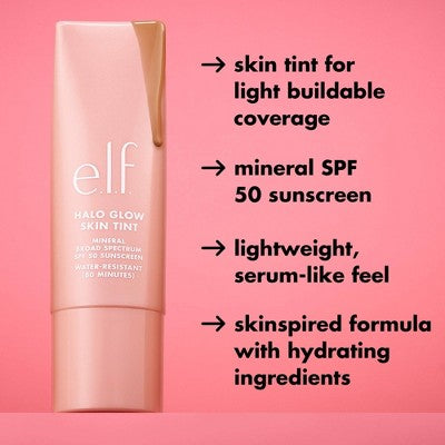 e.l.f. Halo Glow Skin Tint Light Coverage Foundation Mineral SPF 50 5 Light Warm 1 fl oz - Imperfect Box DestGlow
