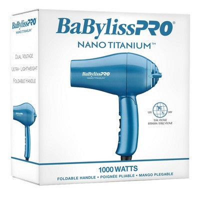 BaBylissPRO Nano Titanium Travel Hair Dryer Blue 1000W - New by This is Beauty US