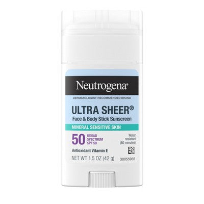 Neutrogena Mineral Ultra Sheer Face and Body Sunscreen Stick SPF 50 1.5oz - Imperfect Container DestGlow
