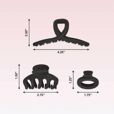 scunci Assorted Styles Claw Clips Matte Black All Hair 3pcs - Imperfect Box by This is Beauty US