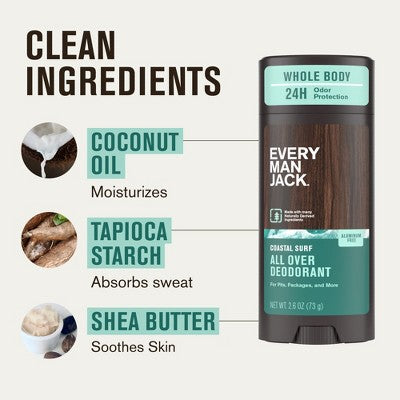 Every Man Jack All Over Solid Deodorant Coastal Surf - 2.6oz by This is Beauty US