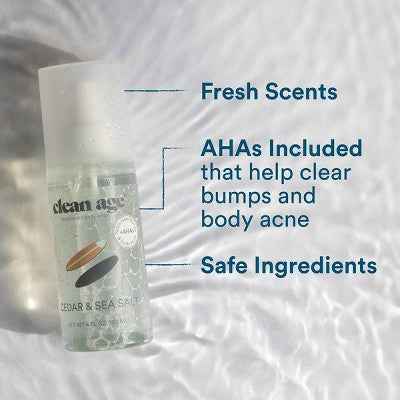 Clean Age Cedar & Sea Salt AHA Deodorant + Body Spray for Teens 4 fl oz - New
