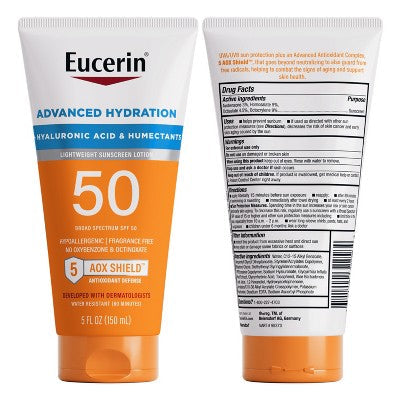 Eucerin Advanced Hydration Sunscreen Lotion SPF 50 5 fl oz - Imperfect Container DestGlow