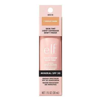 e.l.f. Halo Glow Skin Tint Light Coverage Foundation SPF 50 7 Medium Warm 1 fl oz - Imperfect Box