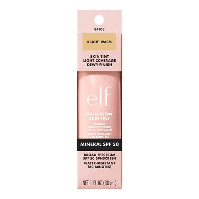 e.l.f. Halo Glow Skin Tint Light Coverage Foundation Mineral SPF 50 5 Light Warm 1 fl oz - Imperfect Box DestGlow