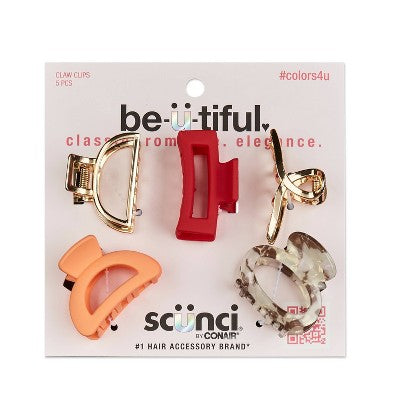 scunci be-ü-tiful Mixed Shapes Open Center Claw Clips Mixed Finish 5pcs - Imperfect Box by This is Beauty US