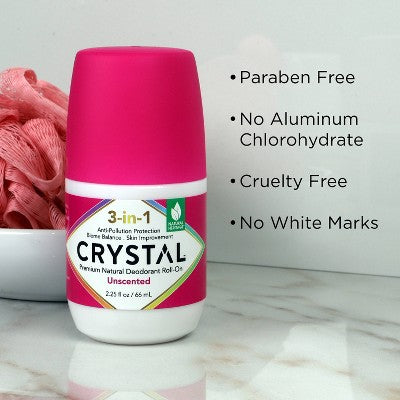 Crystal 3-in-1 Natural Mineral Roll-On Deodorant Unscented 2.25 fl oz - New - DestGlow