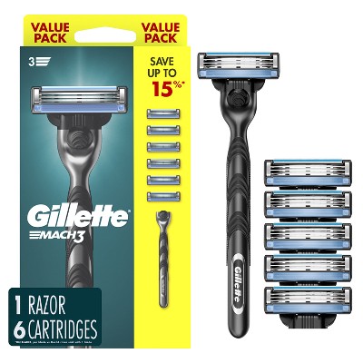 Gillette Mach3 Value Pack Razor Handle + 6 Blade Refills - Imperfect Box by This is Beauty US