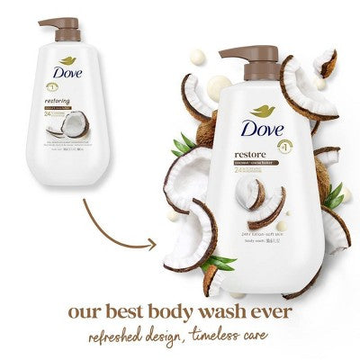 Dove Restore Body Wash Pump Coconut; Cocoa Butter 24hr Lotion 30.6 fl oz - New by This is Beauty US