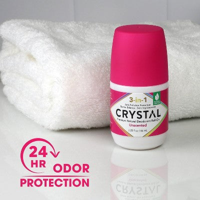 Crystal 3-in-1 Natural Mineral Roll-On Deodorant Unscented 2.25 fl oz - New - DestGlow