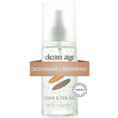Clean Age Cedar & Sea Salt AHA Deodorant + Body Spray for Teens 4 fl oz - New