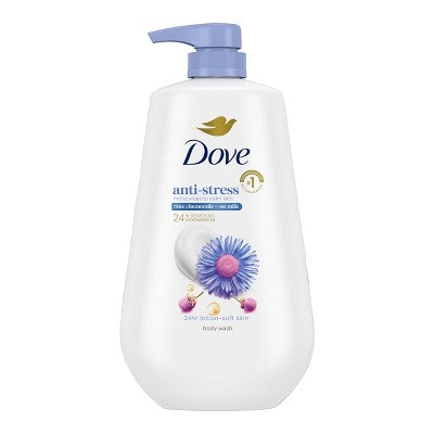 Dove Beauty Anti-Stress Body Wash Pump Blue Chamomile; Oat Milk 24hr Lotion-Soft Skin 30.6 fl oz - Imperfect Container by This is Beauty US