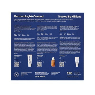 Remedy Skin Brightening 3-Piece Skincare Kit Gentle Cleanser Vitamin C Serum 2.7oz - Imperfect Box DestGlow