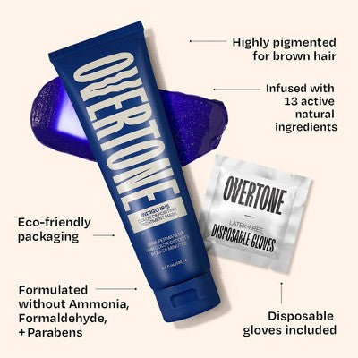Overtone Indigo Iris Hair Mask Semi-Permanent Hair Dye & Color Conditioner Blue for Brown & Blonde Hair - New - DestGlow