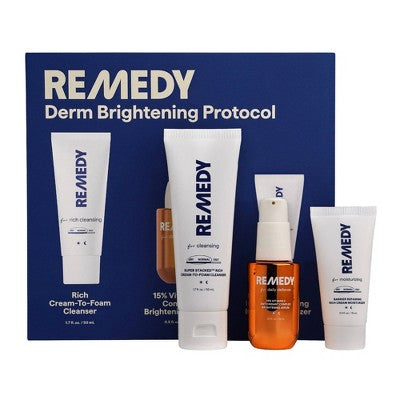 Remedy Skin Brightening 3-Piece Skincare Kit Gentle Cleanser Vitamin C Serum 2.7oz - Imperfect Box DestGlow