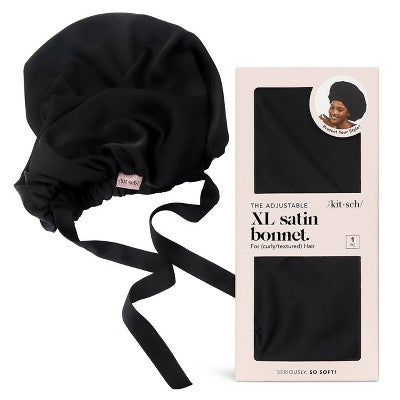 Kitsch Satin Sleep Hair Bonnet Black - Imperfect Box by This is Beauty US