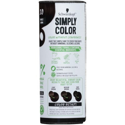 Schwarzkopf Simply Color Hair Color 3.0 Darkest Brown 5.7 fl oz - Imperfect Box by This is Beauty US