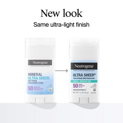 Neutrogena Mineral Ultra Sheer Face and Body Sunscreen Stick SPF 50 1.5oz - Imperfect Container DestGlow