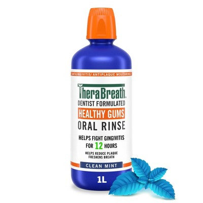 TheraBreath Healthy Gums Mouthwash Clean Mint 33.8 fl oz - Imperfect Container by This is Beauty US