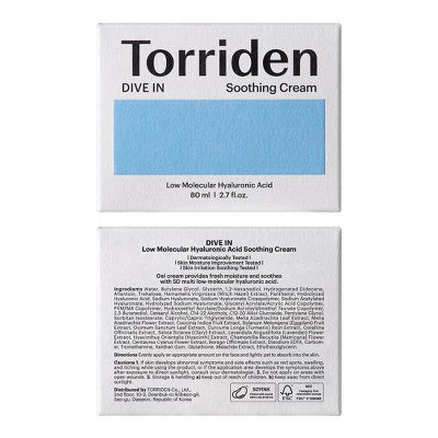 Torriden Dive-In Soothing Cream Korean Skincare for Calming and Deep Moisturization 2.7 fl oz - Missing Box by This is Beauty US