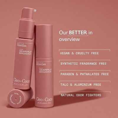 cleo+coco. Body and Hair Antiperspirants and Deodorant Powder Grapefruit Bergamot 0.88oz - New