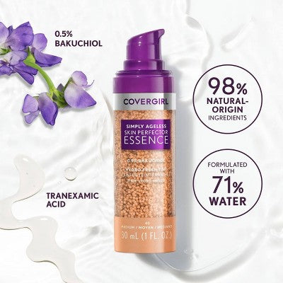 COVERGIRL Simply Ageless Skin Perfector Essence Vegan Foundation 20 Light 1 fl oz - Imperfect Container DestGlow