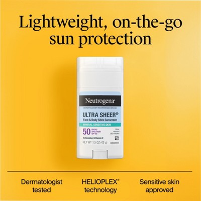 Neutrogena Mineral Ultra Sheer Face and Body Sunscreen Stick SPF 50 1.5oz - Imperfect Container DestGlow