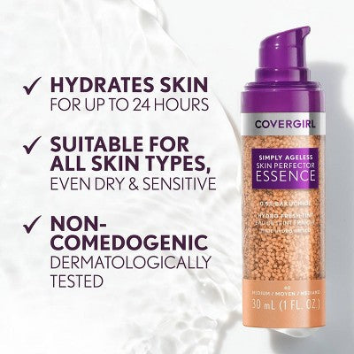 COVERGIRL Simply Ageless Skin Perfector Essence Vegan Foundation 20 Light 1 fl oz - Imperfect Container DestGlow