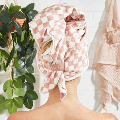 Kitsch Extra Large Quick-Dry Hair Towel Wrap Terracotta Checker - New by This is Beauty US