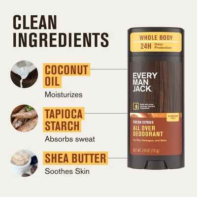 Every Man Jack All Over Solid Deodorant Fresh Citrus 2.6oz - New