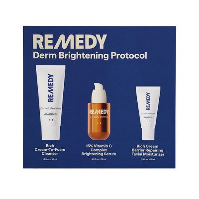 Remedy Skin Brightening 3-Piece Skincare Kit Gentle Cleanser Vitamin C Serum 2.7oz - Imperfect Box DestGlow