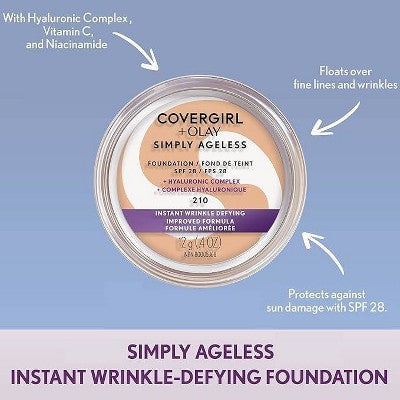 COVERGIRL + Olay Simply Ageless Wrinkle Defying Foundation Compact 230 Classic Beige 0.4oz - Imperfect Container DestGlow