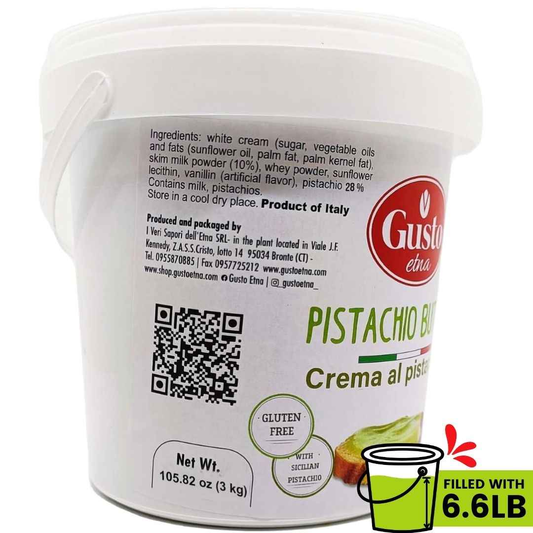 Gusto Etna Pistachio Cream Butter 3kg (6.6 lb) – 28% Pistachio, Made in Sicily, Italian Pistachio Spread for Gelato, Pastry & Desserts