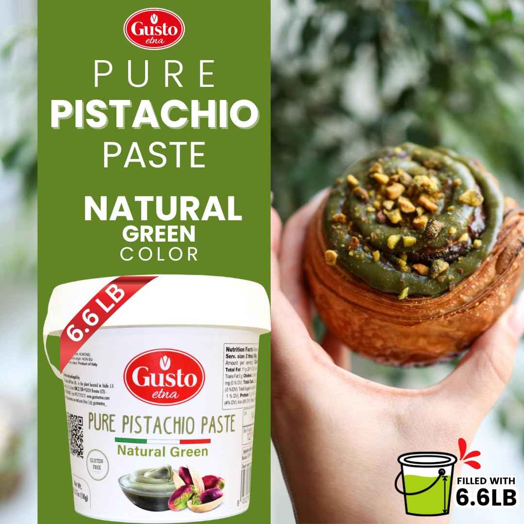 Gusto Etna Pure Pistachio Paste 3kg (6.6 lb) Tub – 100% Pistachios, Unsweetened Italian Pistachio Butter, Professional Use