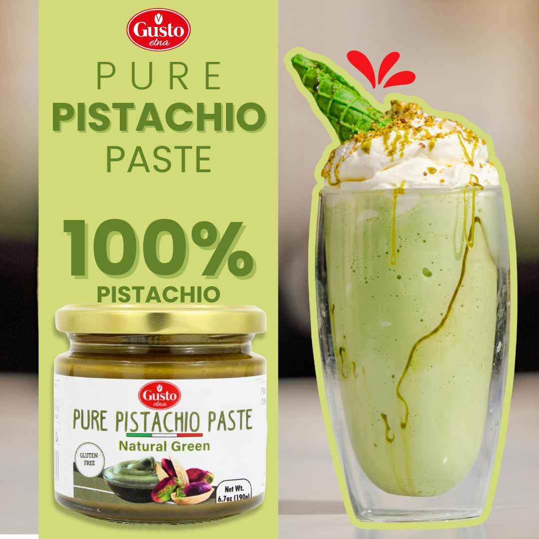 Gusto Etna Pure Pistachio Paste 6.07 oz (172g) Jar – 100% Pistachios, Unsweetened Italian Pistachio Butter, No Sugar, Product of Sicily