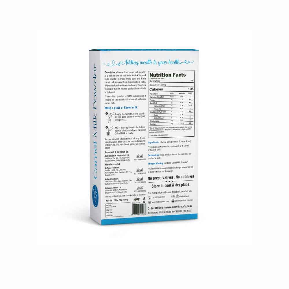 Aadvik Camel Milk Powder Freeze-Dried Sachets (20 g Each)