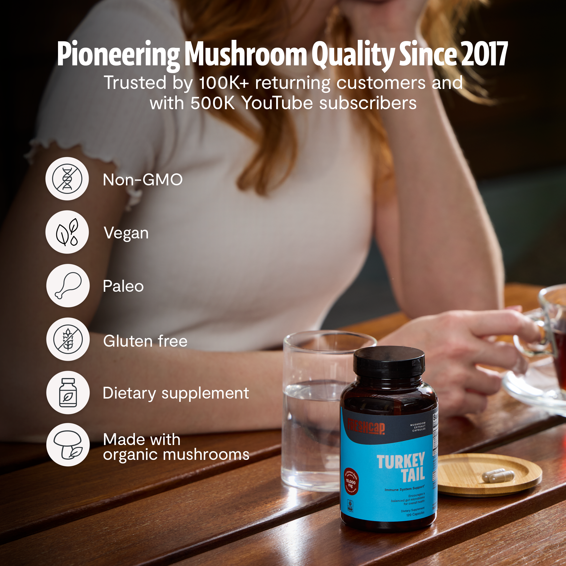 Turkey Tail Mushroom Extract Capsules by FreshCap Mushrooms