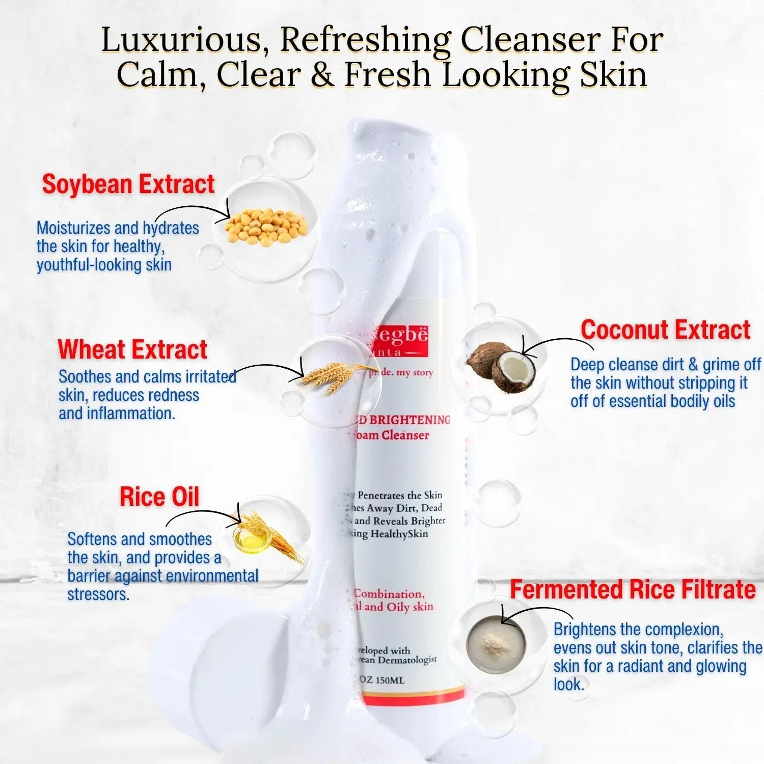 Advanced Brightening Gel Foam Cleanser | Rice Extract by gymsegbë