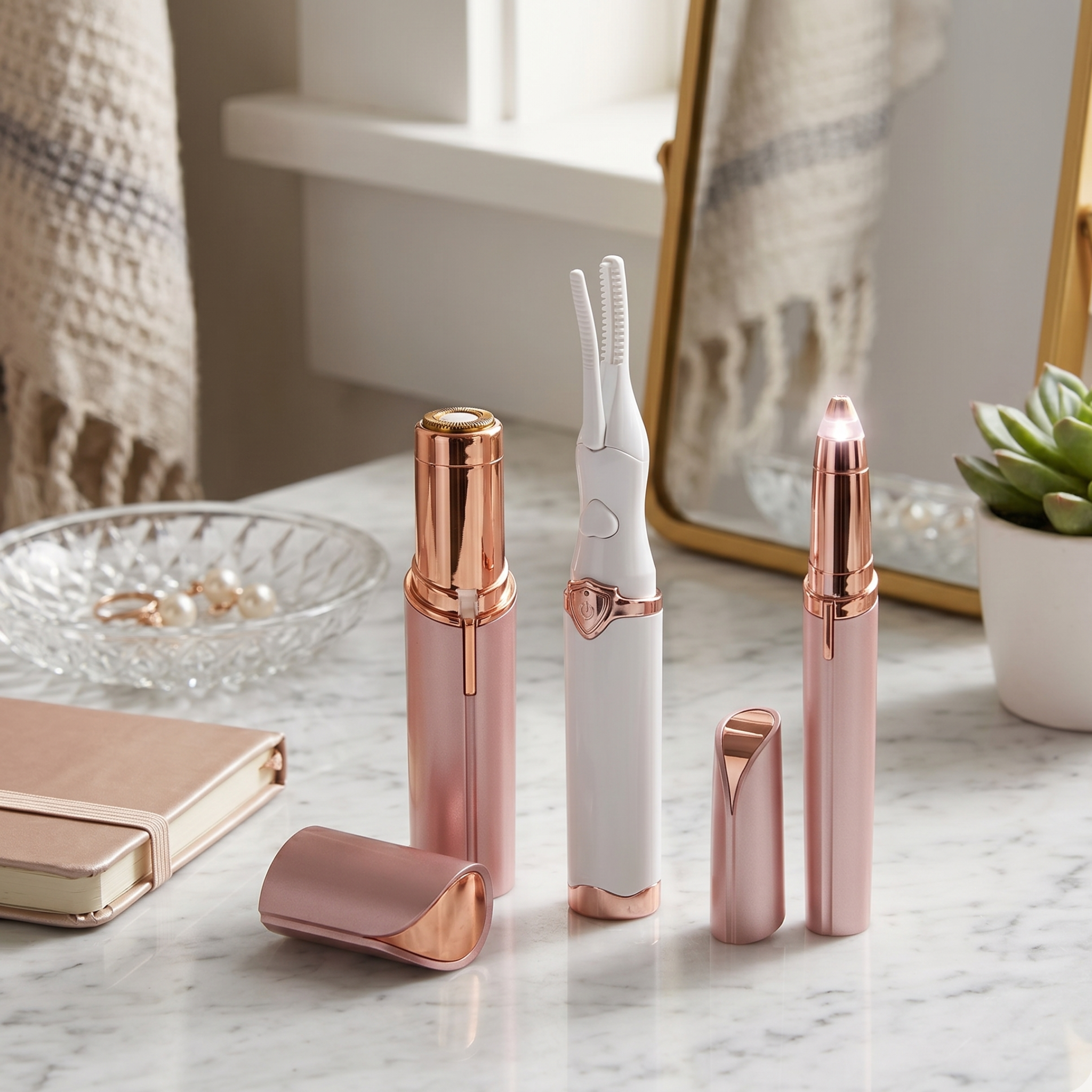 The Effortless Beauty Kit -Facial Hair Remover, Eyebrow Trimmer & Heated Eyelash Curler Set