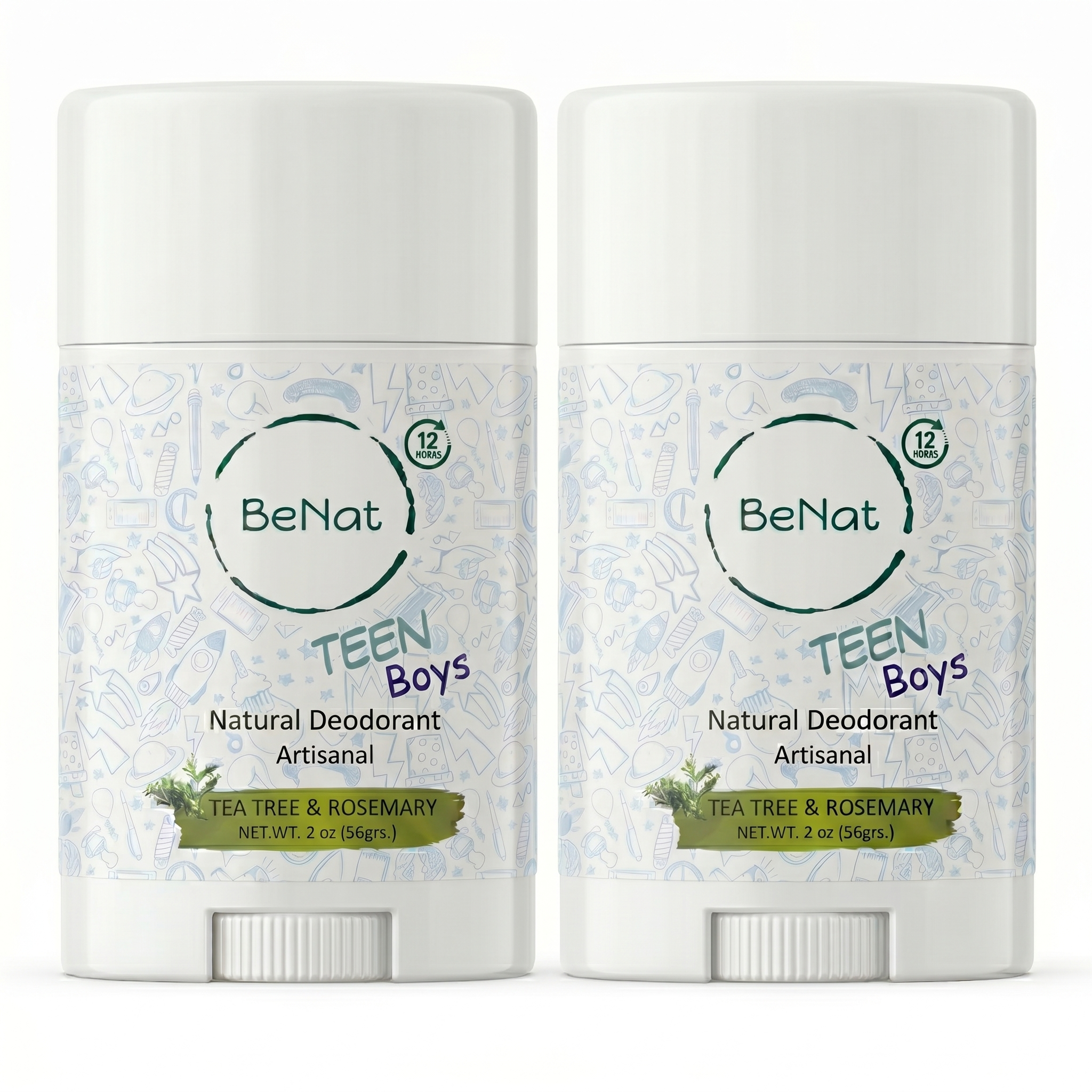 2-Pack all-Natural Deodorants for Kids & Teens by BeNat