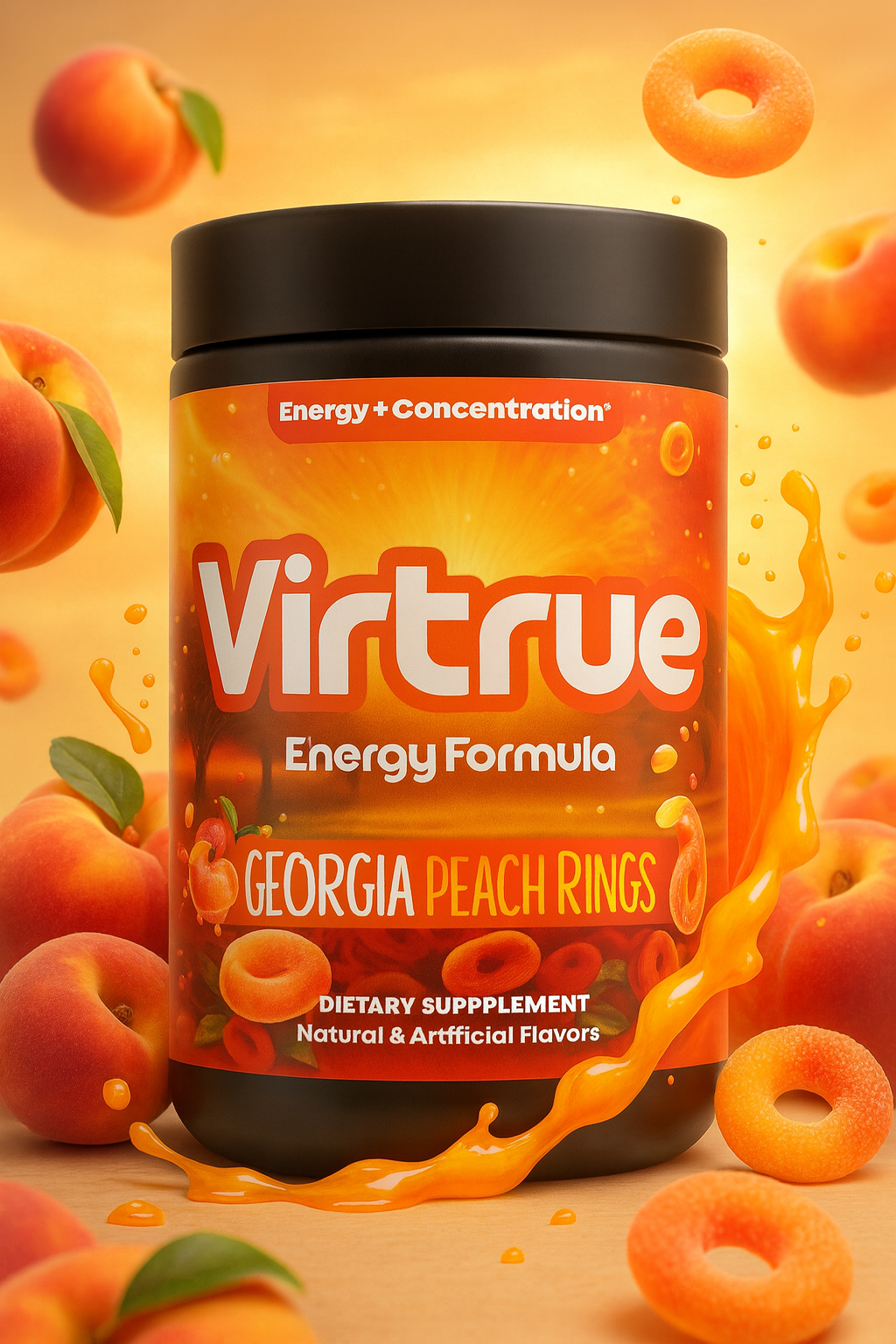 Georgia Peach Rings Pre-Workout Energy Powder + Focus Boost & Hydration | Sugar Free by Virtrue
