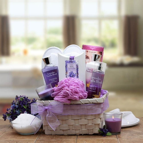 Lavender Spa Gift Basket - Luxury Bath & Body Set in White Wicker Basket | Handcrafted