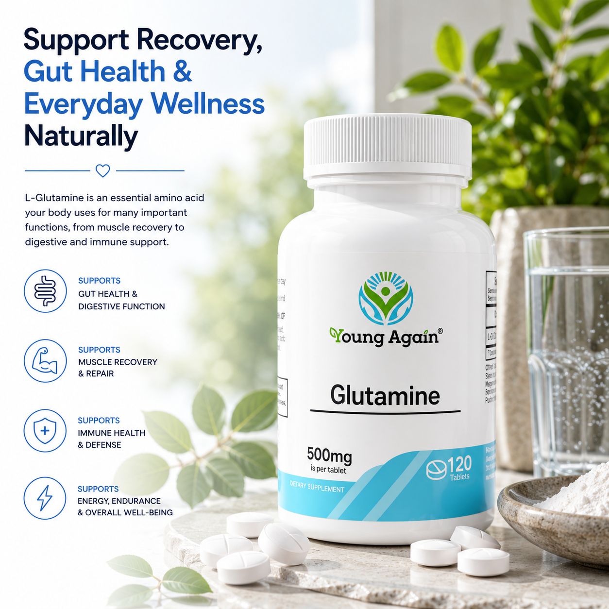 L-Glutamine - Intestines And Colon Health Support by Young Again