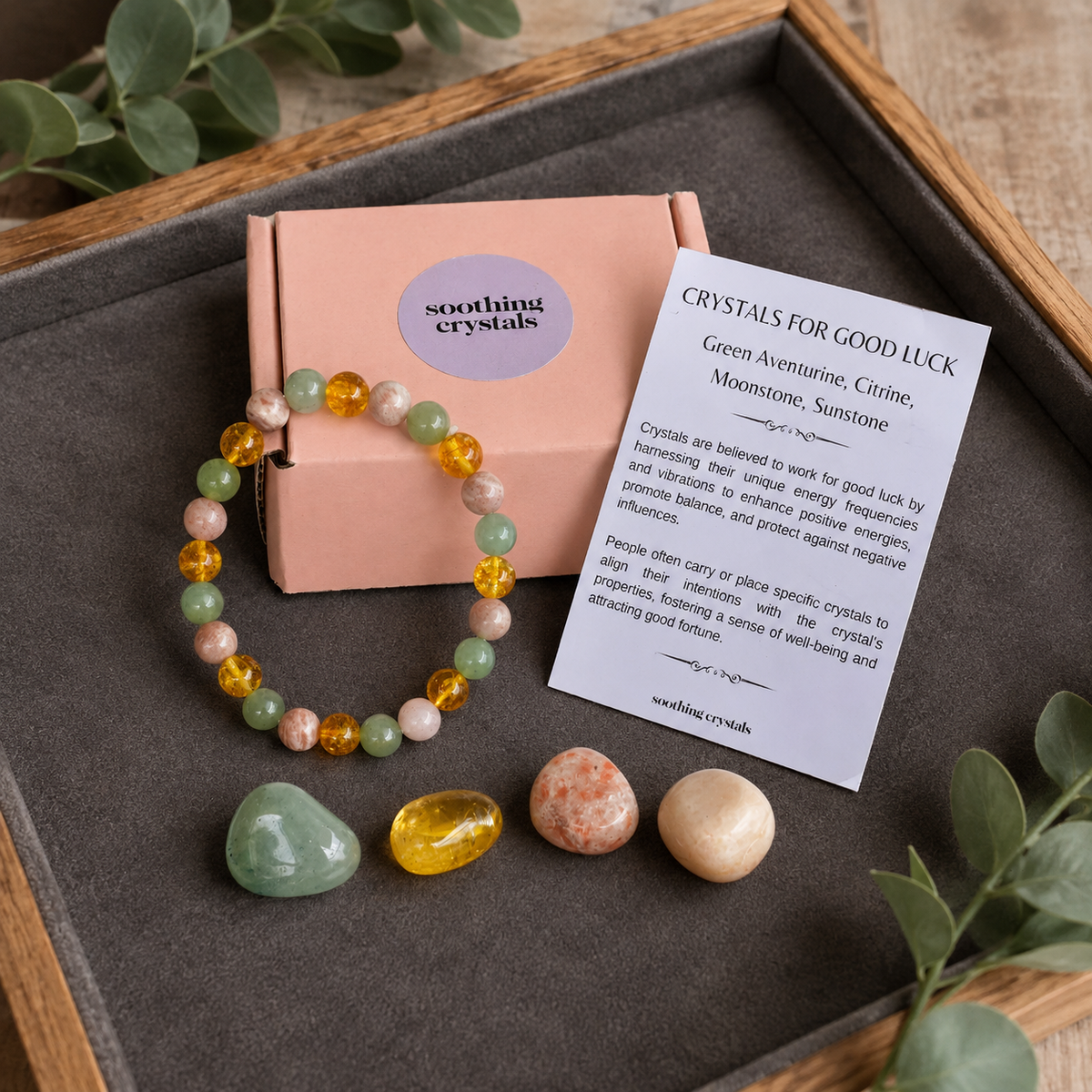 Bringing GOOD LUCK Crystal Kit, Gemstone Tumble Kit, Good Luck Crystal Gift Set DestGlow