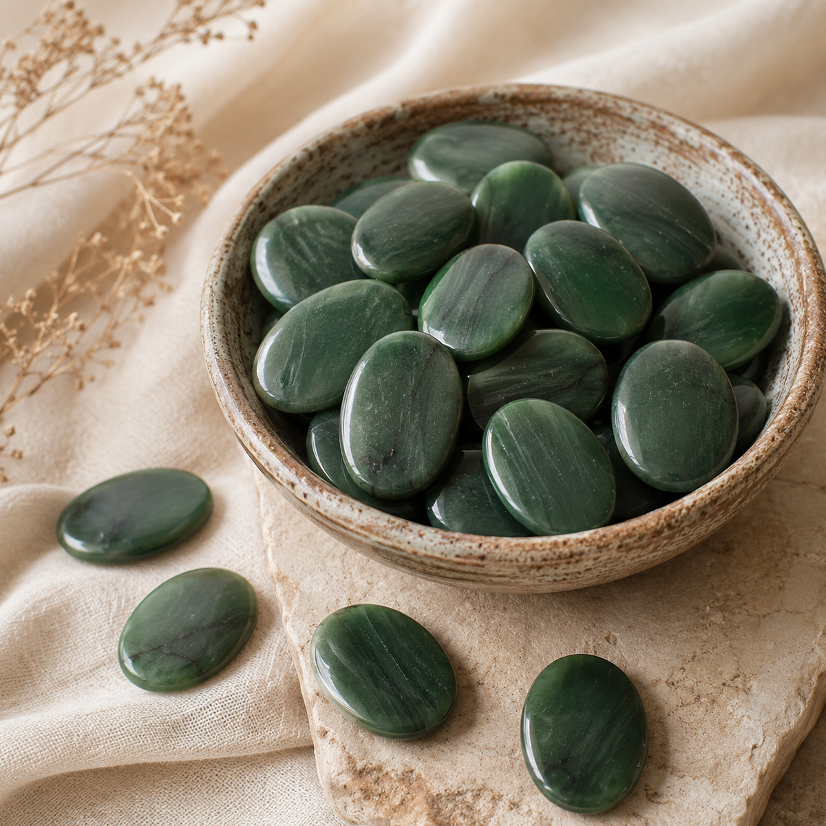 Green Jade Pocket Stones (wisdom and balance) DestGlow