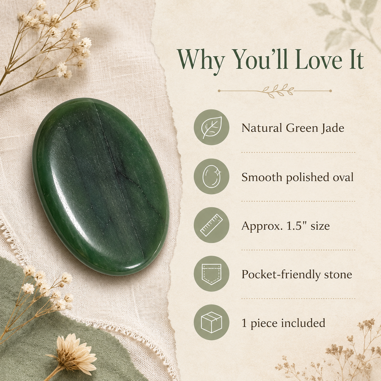 Green Jade Pocket Stones (wisdom and balance) DestGlow