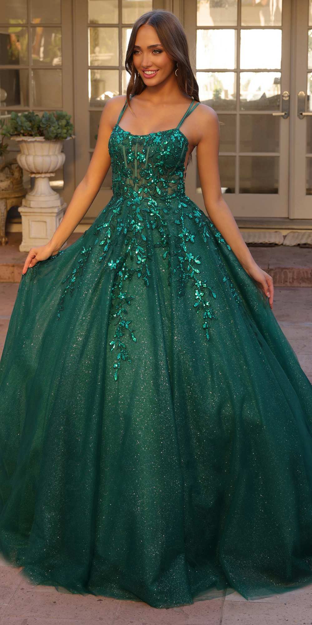Nox Anabel H1271 Long Scoop Neckline Glitter Tulle A-Line Ballgown by DiscountDressShop